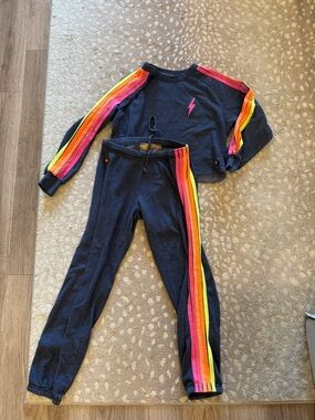 Aviator Nation Navy Rainbow Stripe Sweatshirt & Joggers